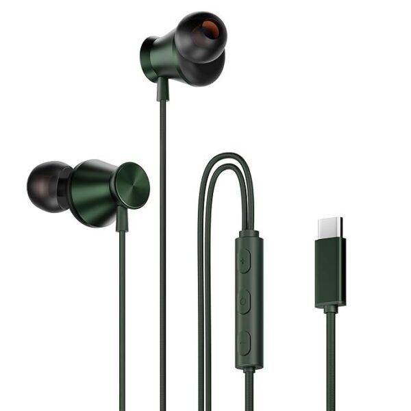 HAMMER Nova Type-C Wired Earphones with Mic – Powerful Bass, Green